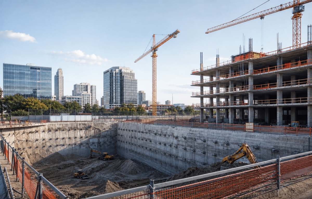 Deep foundation pit construction site